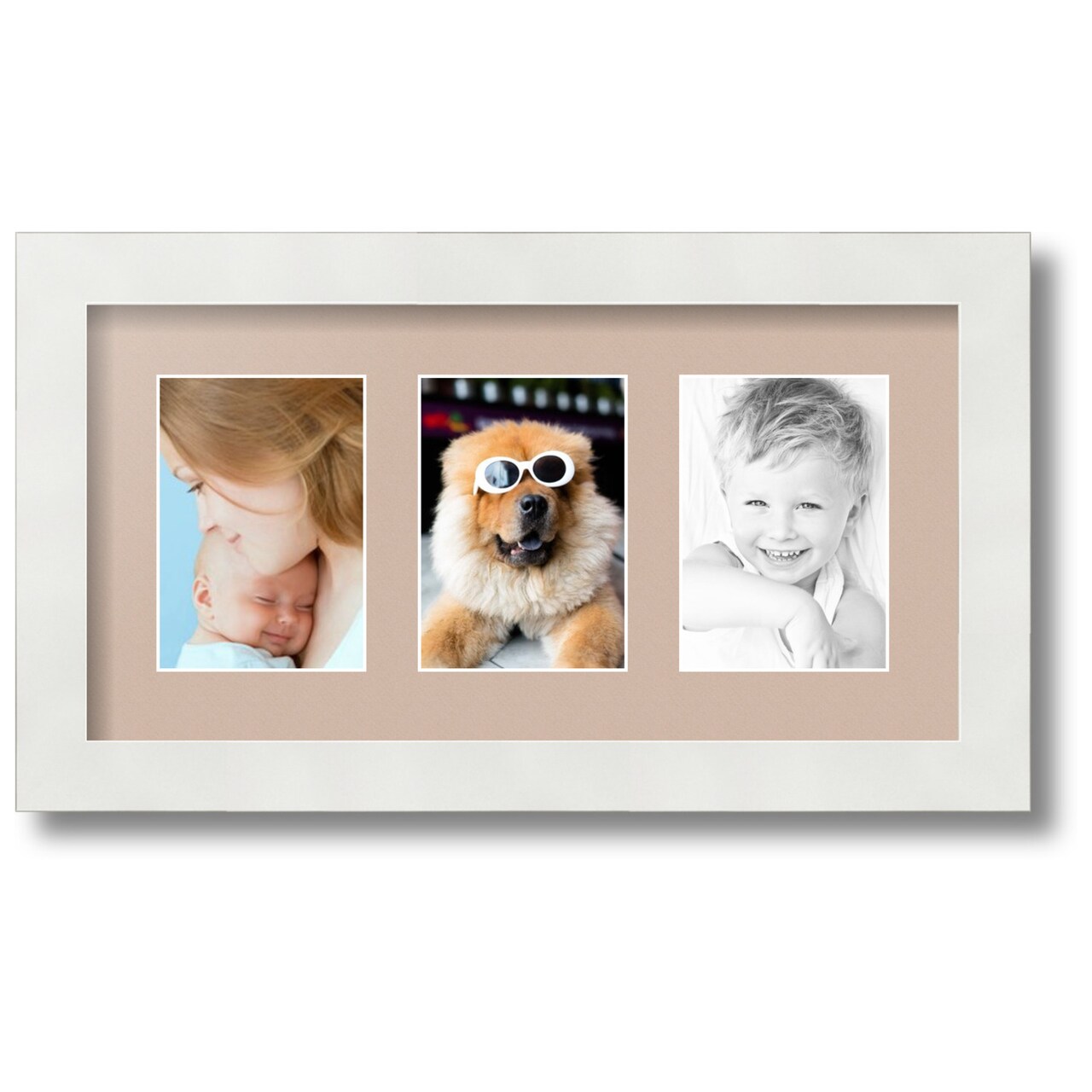 ArtToFrames Collage Photo Picture Frame with 3 - 3.5x5 inch Openings, Framed in White with Over 62 Mat Color Options and Regular Glass (CSM-3966-29)